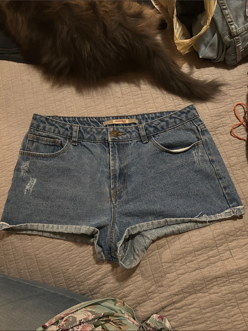 Highway Jeans Blue Distressed Denim Shorts